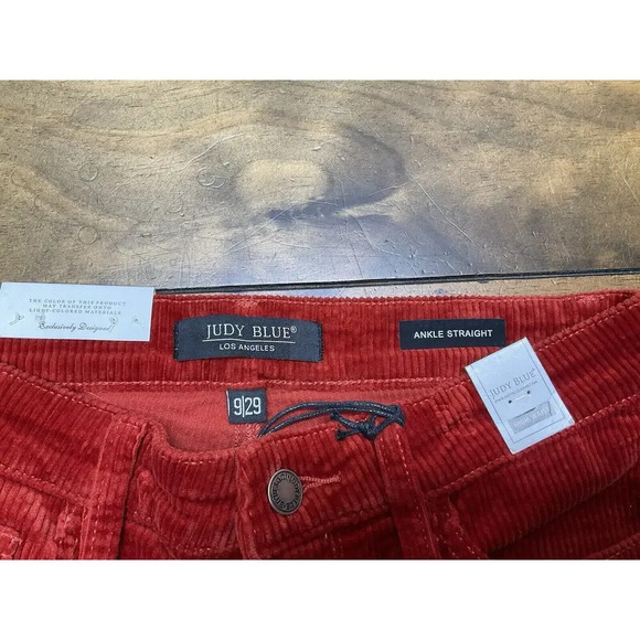 Judy Blue High Rise Button Fly Red Rust Corduroy Ankle Straight Pants Size 9/29 - Picture 5 of 13